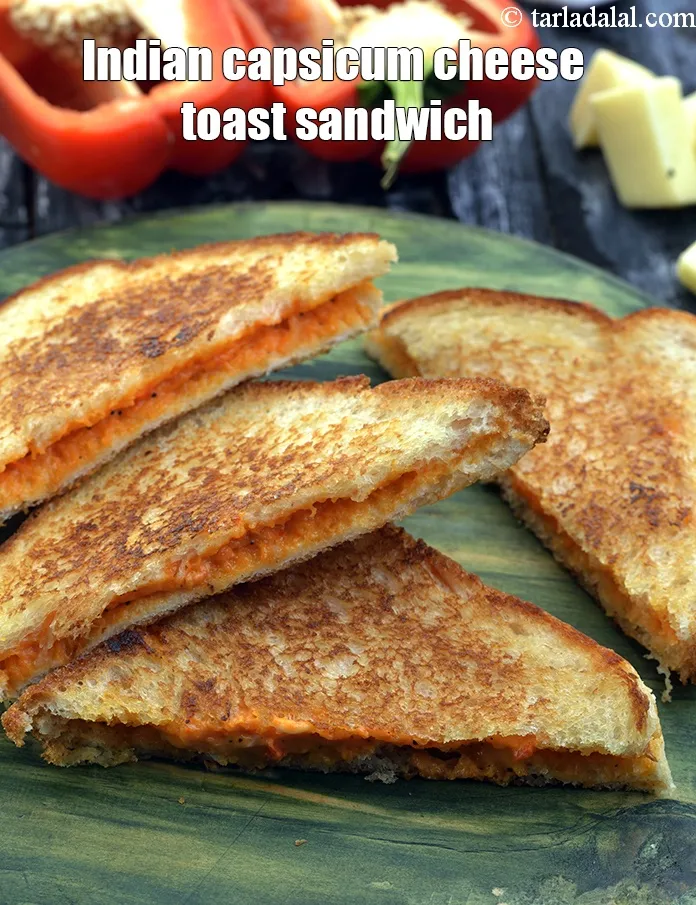 Step 23 – Serve<strong> roasted red capsicum and cheese tava sandwich recipe | Indian capsicum cheese toast sandwich …