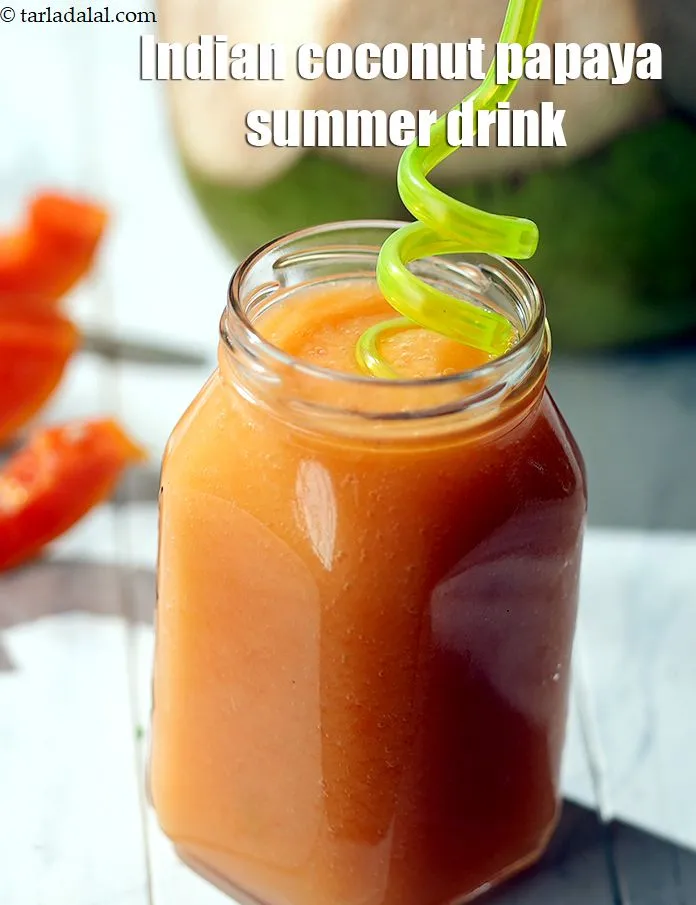 Step 15 – Serve <strong>papaya coconut drink | Indian coconut papaya summer drink | healthy&nbsp;papaya coconut juice&nbsp;</strong>|&nbsp;immediately.
