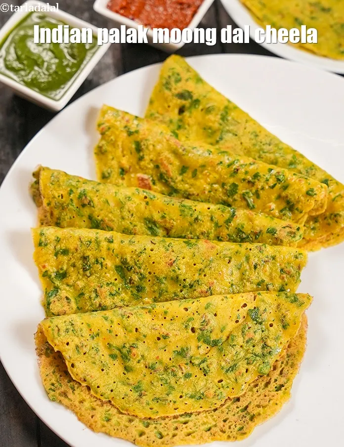 Step 31 – Serve <strong>moong dal palak chilla |&nbsp;Indian palak moong dal cheela | healthy spinach and lentil …