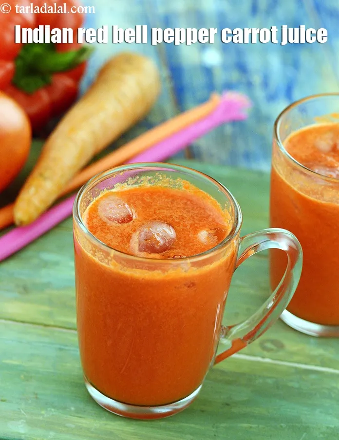 Step 20 – Serve <strong>carrot and red pepper juice |&nbsp;Indian red bell pepper carrot juice | healthy tomato …