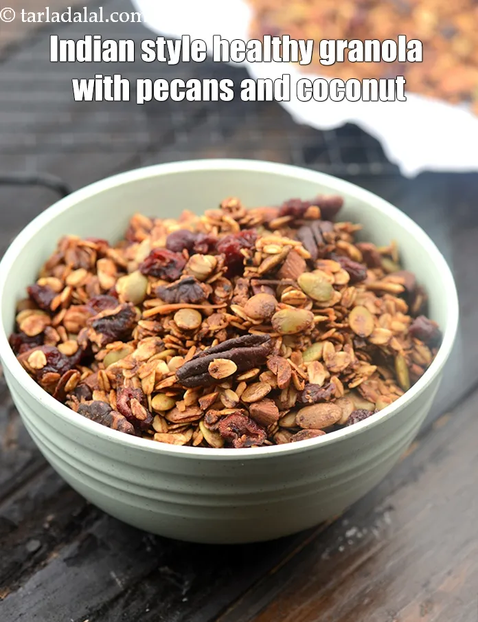 Step 34 – Indian style healthy granola with pecans and coconut.