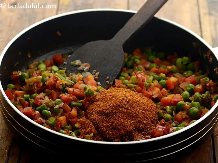 Step 19 – Add pav bhaji masala. We have used homemade <a href="https://www.tarladalal.com/Pav-Bhaji-Masala-Homemade-Pav-Bhaji-Masala-40578r">pav bhaji masala</a>.&nbsp;