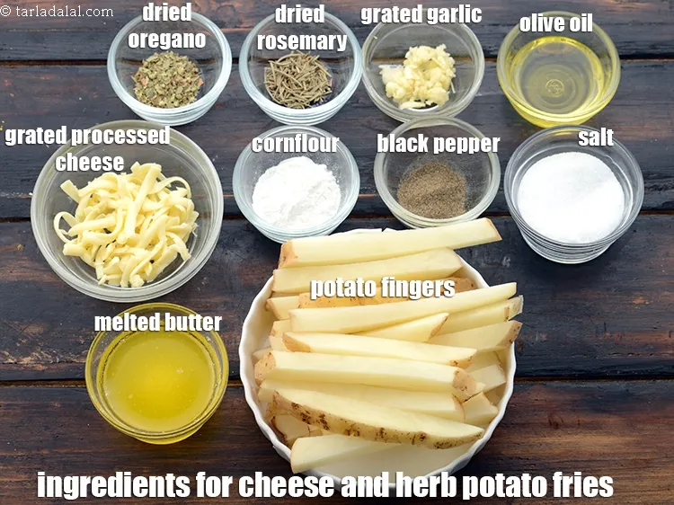 Step 2 – <strong>Cheese and herb potato fries</strong> made from 3 cups&nbsp;<a href="https://www.tarladalal.com/glossary-potato-fingers-1065i">potato fingers</a>&nbsp;(unpeeled),&nbsp;1/2 tsp&nbsp;<a href="https://www.tarladalal.com/glossary-dried-oregano-268i">dried oregano</a>,&nbsp;1/2 tsp&nbsp;<a …