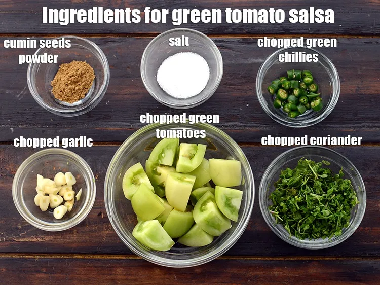Step 2 – <strong>Green tomato salsa is made from</strong> 1 cup&nbsp;roughly&nbsp;<a href="https://www.tarladalal.com/glossary-chopped-green-tomatoes-2241i">chopped green tomatoes</a>,&nbsp;1 tsp chopped green chillies, …