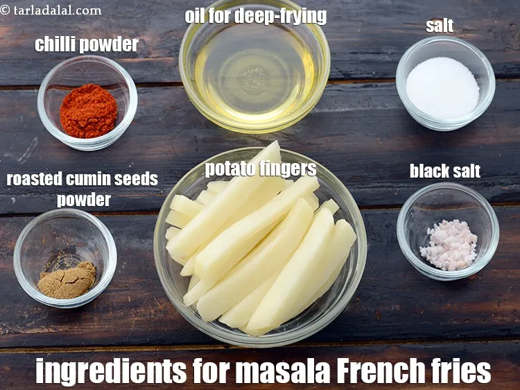 Step 2 – <strong>Masala French fries</strong> is made of&nbsp;1/4 cups&nbsp;<a href="https://www.tarladalal.com/glossary-potato-fingers-1065i">potato fingers</a>,&nbsp;oil for deep-frying, 1/2 tsp chilli powder, …