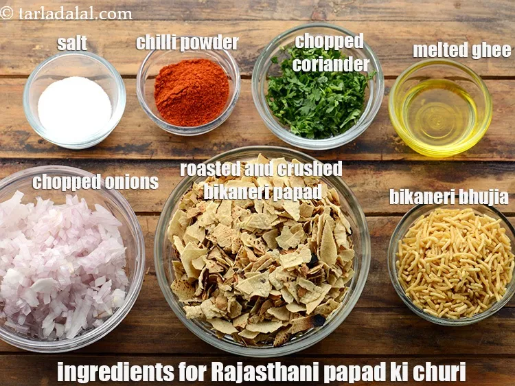 Step 2 – 1 1/4 cups&nbsp;<a href="https://www.tarladalal.com/glossary-roasted-and-crushed-bikaneri-papad-2349i">roasted and crushed bikaneri papad</a>,&nbsp;1/4 cup&nbsp;<a href="https://www.tarladalal.com/bikaneri-bhujia-3860r">bikaneri bhujia</a>,&nbsp;1/2 cup finely chopped onions, …