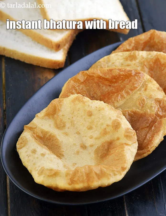 Step 17 – Serve <strong>bread bhatura recipe | no yeast bhatura | instant bhatura with bread</strong> immediately.