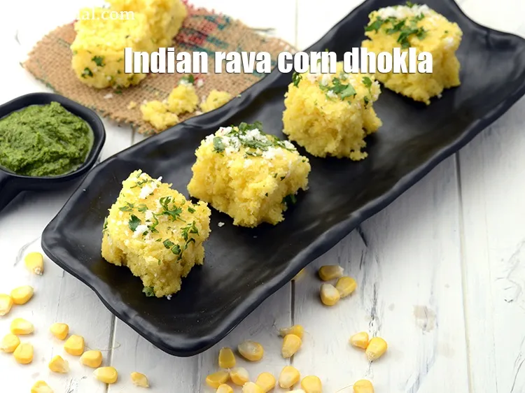 Step 22 – Serve <strong>instant corn dhokla recipe</strong> | <strong>Indian rava corn dhokla</strong> | <strong>makai dhokla </strong>| <strong>sweet …