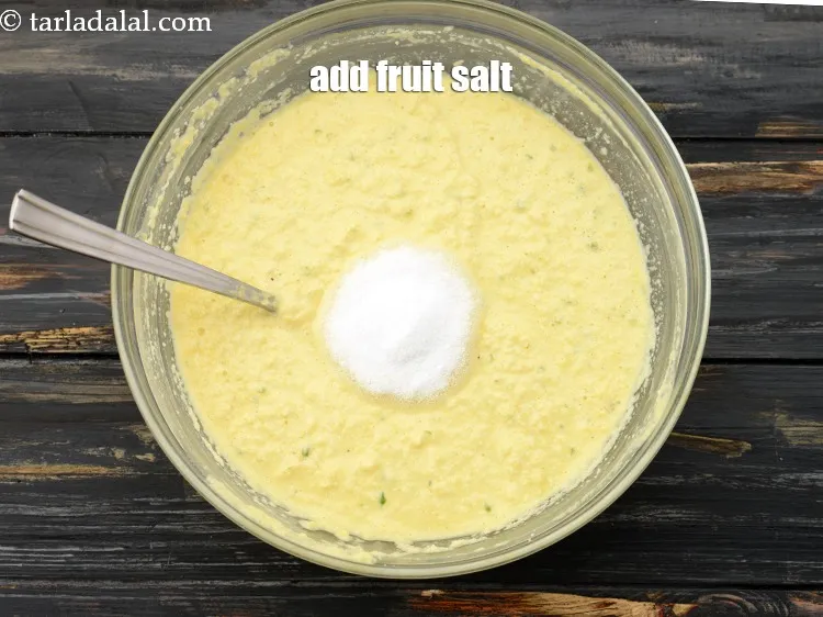Step 12 – Add 1 1/2 tsp&nbsp;<a href="https://www.tarladalal.com/glossary-fruit-salt-420i">fruit salt</a>.