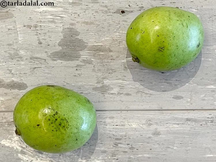 Step 2 – This is what raw mango (green mangoes) looks like. Raw mango is easily available summer …