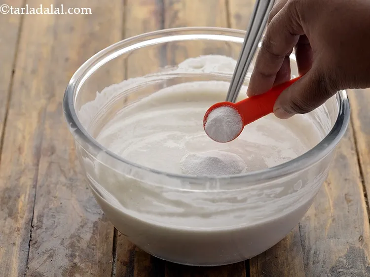 Step 22 – Just before steaming the avalakki idli, add the fruit salt to the batter. This being …
