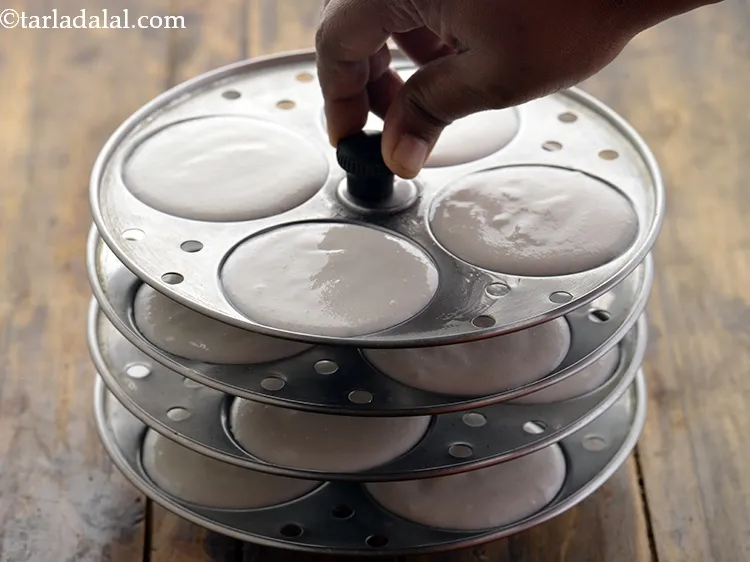 Step 25 – Prepare all the <strong>idli</strong> plates like this.