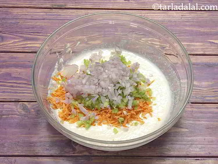 Step 8 – Add finely chopped onions. They not only make the batter colorful and nutritious but, also …