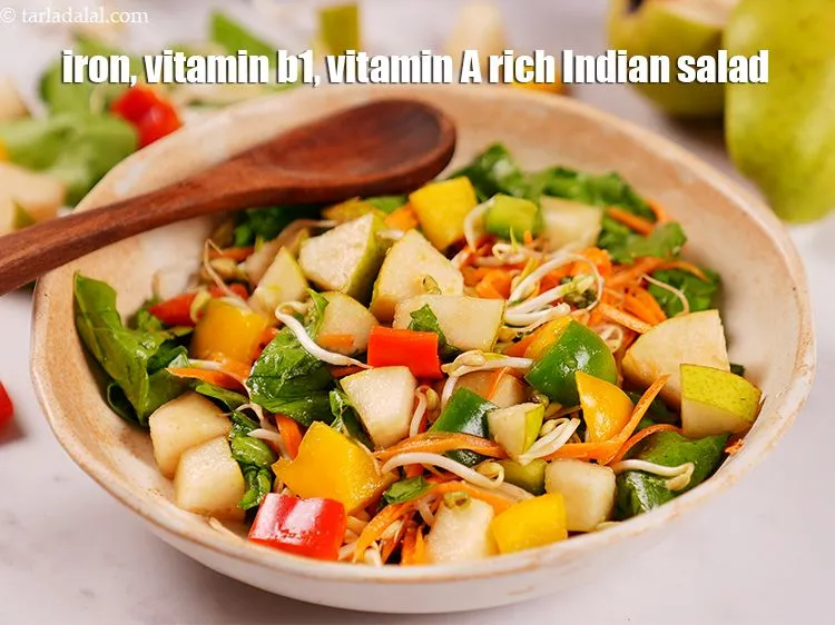 स्टेप 32 – <strong>नाशपाती पालक और बीन स्प्राउट्स सलाद विटामिन सी, विटामिन बी1, …