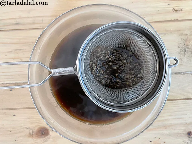 Step 17 – Switch off the flame and strain it using a strainer in a deep bowl.