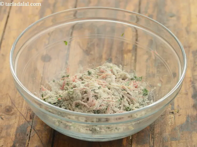Step 14 – Mix all the ingredients for <strong>multigrain vegetable roti for kids</strong> very well using your fingertips.