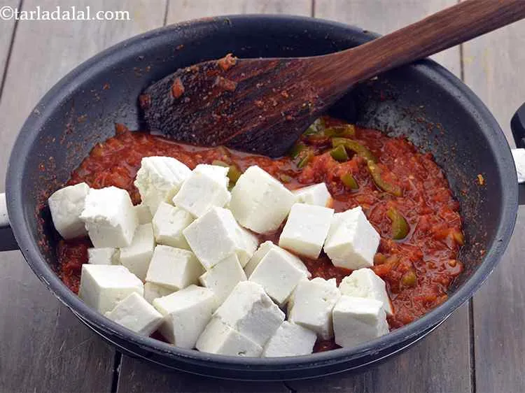 Step 16 – Add the paneer cubes. Always use soft and fresh paneer as that is the main …