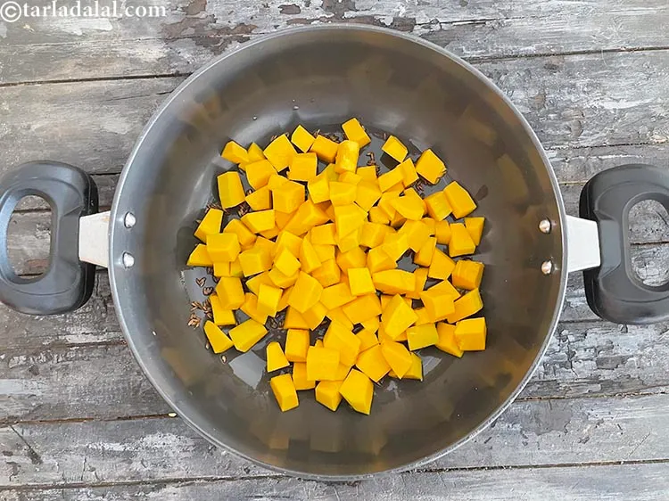 Step 8 – Add&nbsp;<meta charset="UTF-8" />2 cups&nbsp;finely&nbsp;<a href="glossary-chopped-red-pumpkin-809i">chopped red pumpkin (bhopla / kaddu)</a>.&nbsp;A cup of&nbsp;pumpkin&nbsp;cubes fulfils your day&rsquo;s …