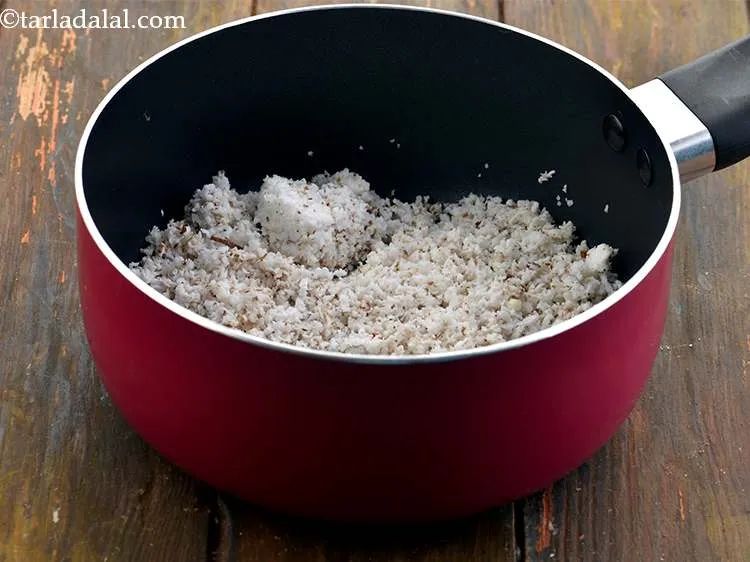 Step 10 – Take a heavy bottomed kadhai or a non stick pan and heat it up. Add …