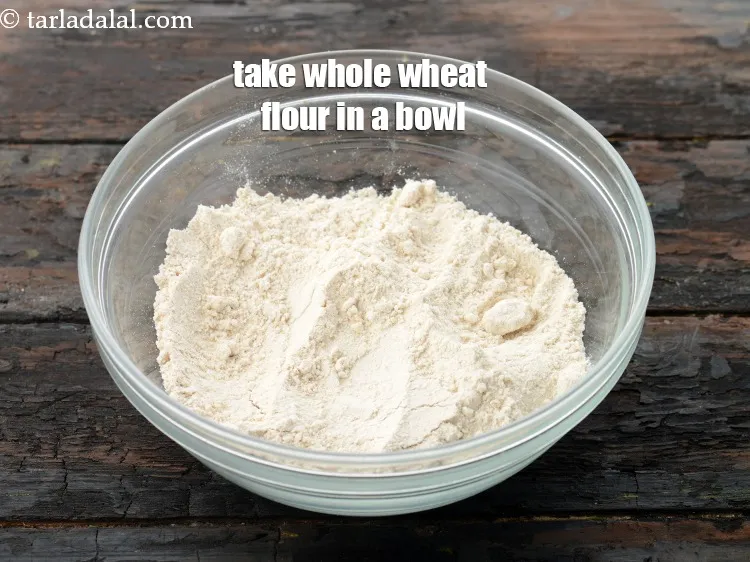 Step 13 – To make the dough for karela paratha, take 1 cup&nbsp;<a href="https://www.tarladalal.com/glossary-whole-wheat-flour-gehun-ka-atta-gehun-ka-aata-429i">whole wheat flour (gehun ka …
