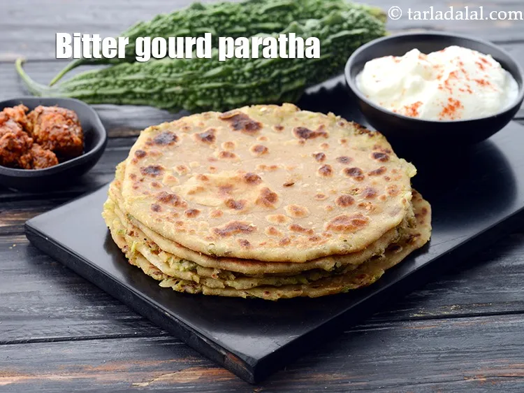 Step 46 – Serve <strong>karela paratha recipe | Indian bitter gourd paratha | healthy stuffed karela paratha</strong> with …