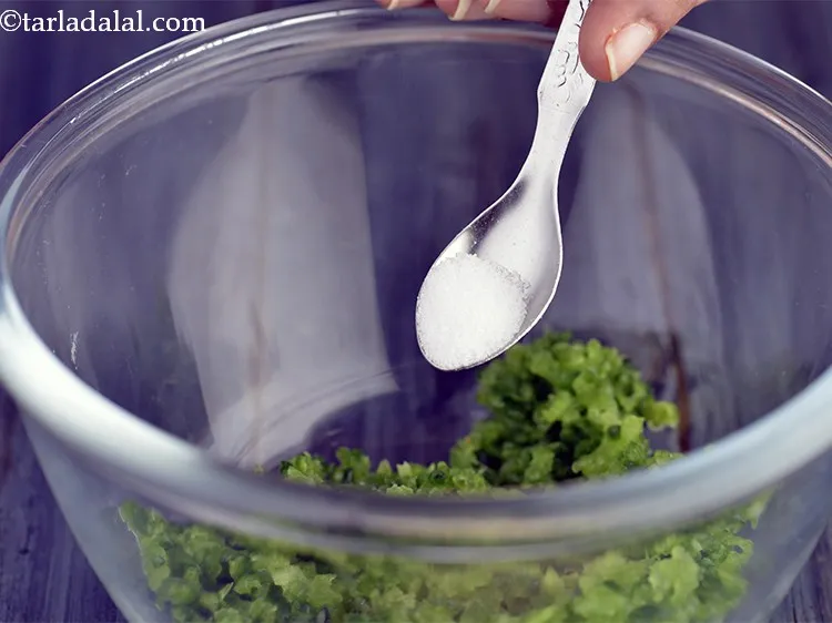 Step 4 – True to its name, this vegetable is bitter. So apply a little salt to the …