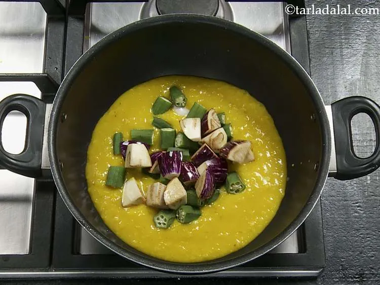 Step 19 – Then add the cubes of brinjal.