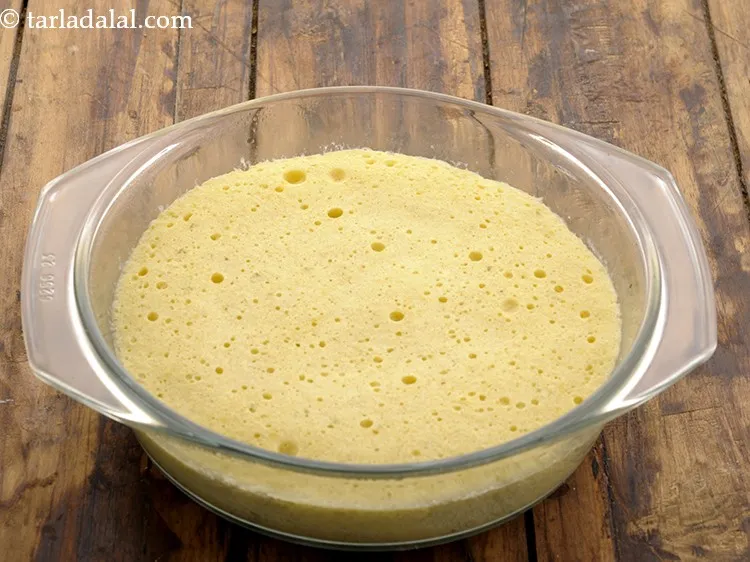 Step 15 – Microwave on high for 2 minutes. Usually I prepare <a href="https://www.tarladalal.com/Khaman-Dhokla-(-Non--Fried-Snacks-)-33269r" target="_blank">khaman dhokla</a> in a …