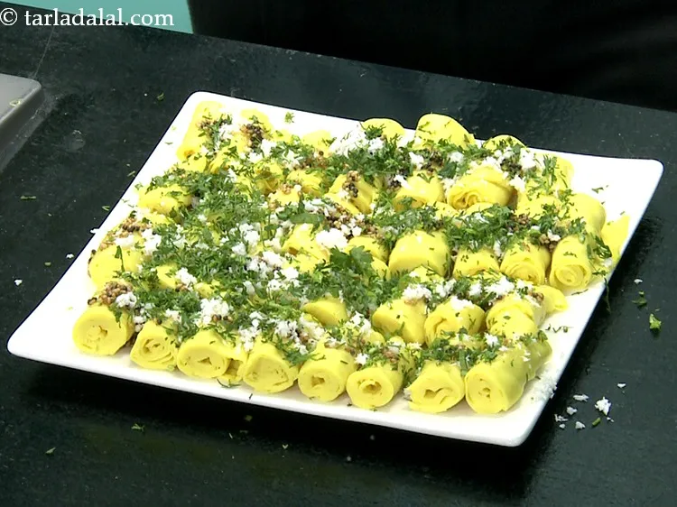 Step 32 – Sprinkle some coriander and serve &nbsp;<strong>besan khandvi | Bengal gram flour khandvi | Protein rich …
