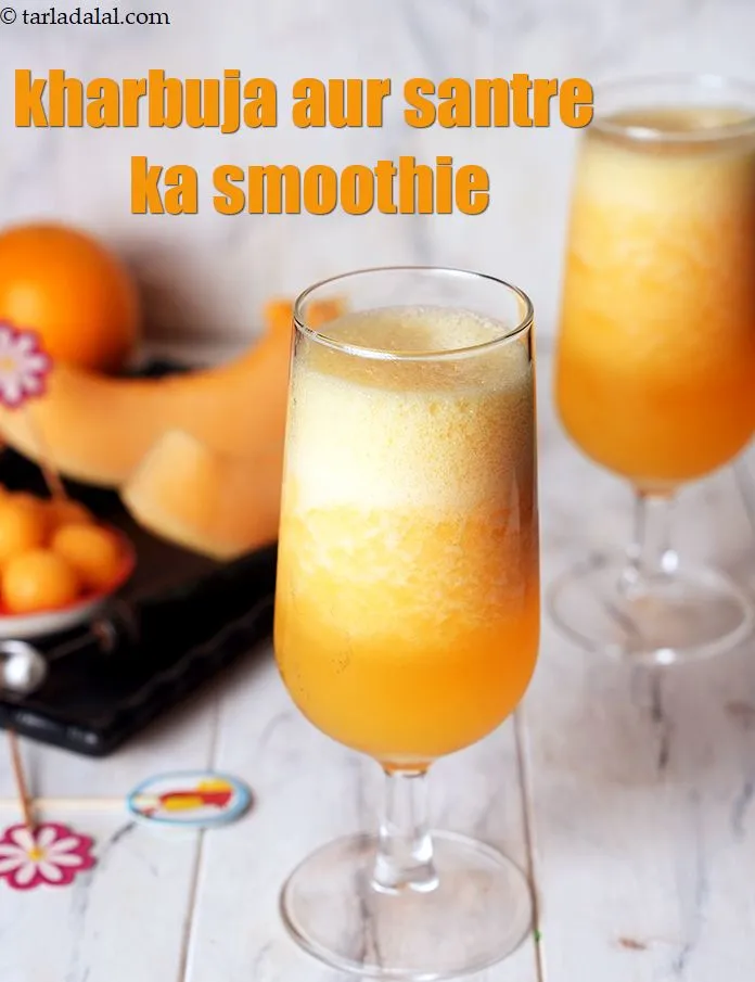 Step 13 – Serve <strong>muskmelon orange and coconut drink | Indian muskmelon coconut smoothie | kharbuja aur santre …
