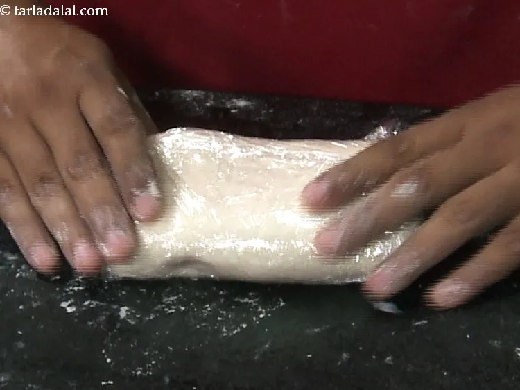 Step 26 – Wrap it with cling wrap and refrigerate for 15 minutes to rest the gluten in …