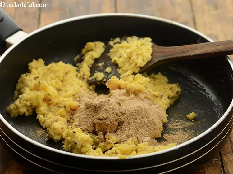 Step 20 – Add dry mango powder for a tangy flavour. Alternatively, you can use lemon juice, anardana …