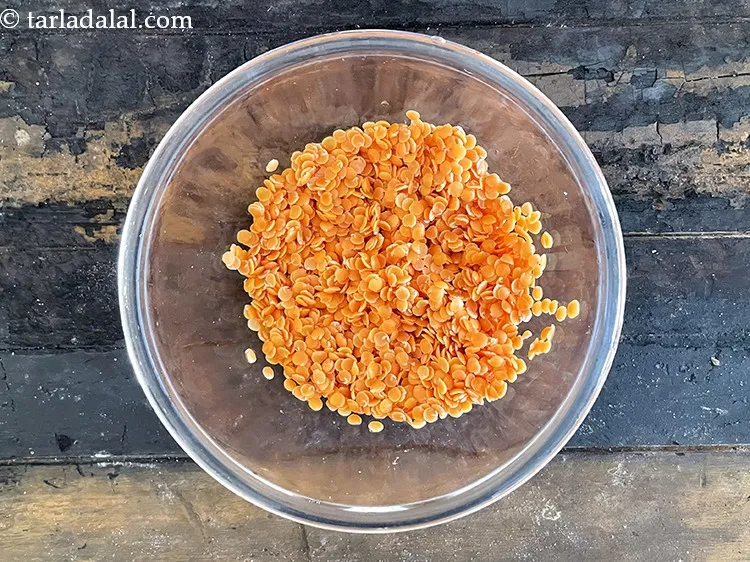 Step 7 – The&nbsp;masoor (split red lentil) dal&nbsp;is&nbsp;washed and drained.&nbsp;Add enough water again and soak it more 30 …