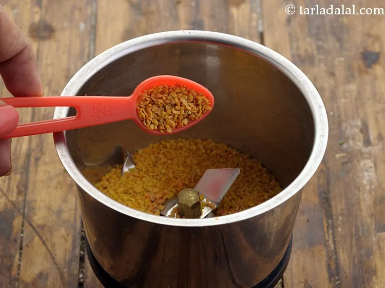 Step 3 – Add crushed fenugreek seeds. We are not dry roasting the spices before crushing them but, …