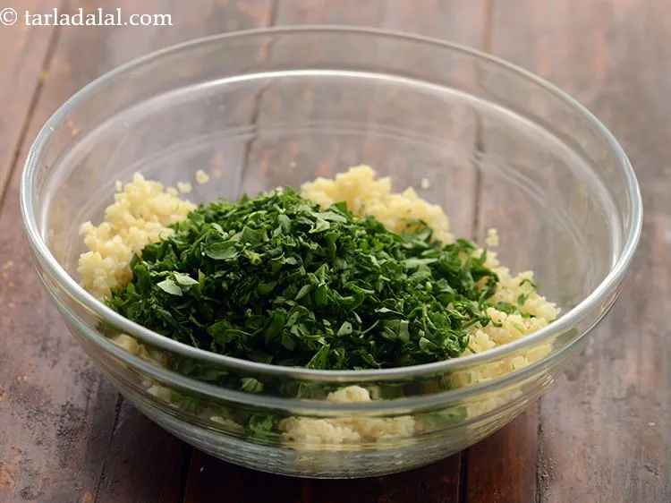 Step 8 – Add fenugreek leaves. We have cleaned, washed and separated the fenugreek leaves from the stem …