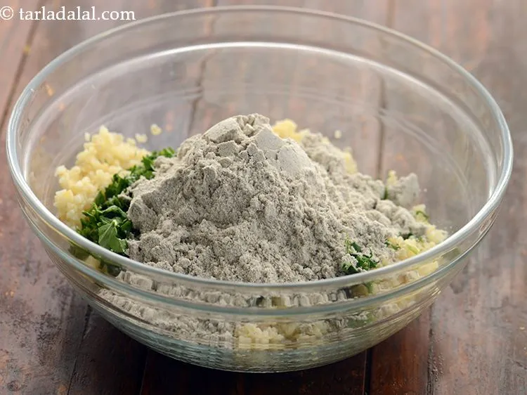 Step 9 – Add bajra flour. To fortify, you can even add in some jowar, whole wheat, oats …