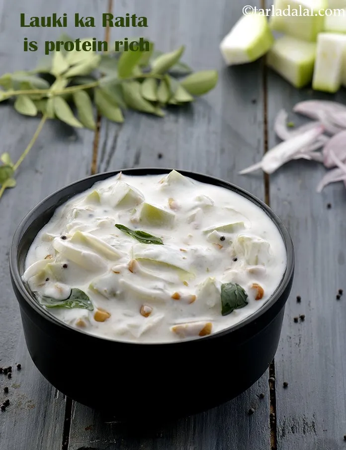 Step 25 – <strong>Lauki ka Raita is Protein rich</strong>. Protein rich curd has been teamed up with low …
