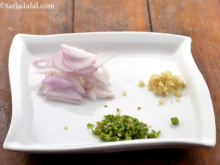 Step 7 – Also, chop other vegetables like onions, green chillies and ginger &amp; keep ready.