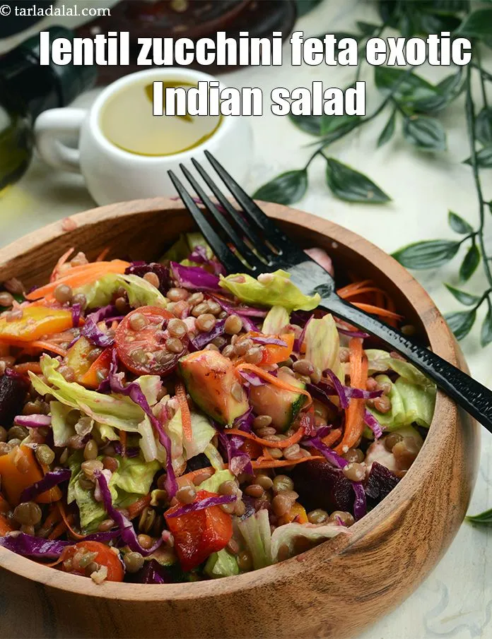 Step 24 – Serve <strong>masoor beets zucchini peppers salad | lentil zucchini feta exotic Indian salad | healthy …