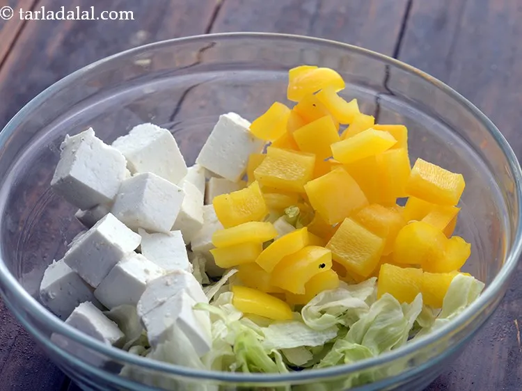 Step 9 – Add yellow capsicum. You can add all the 3 coloured bell peppers together if you …