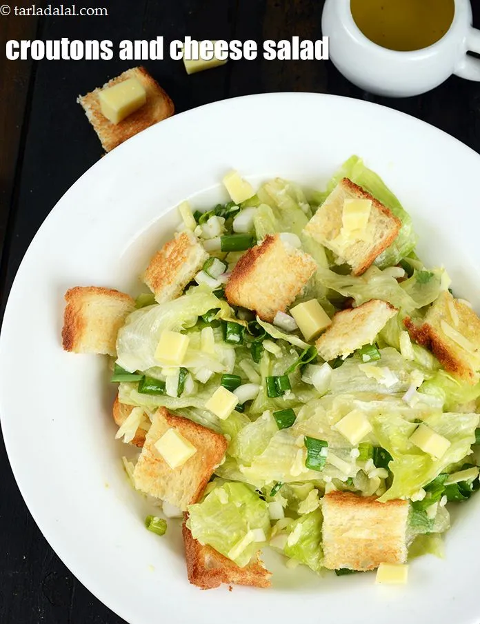 Step 15 – Serve <strong>lettuce croutons and cheese salad</strong> immediately.