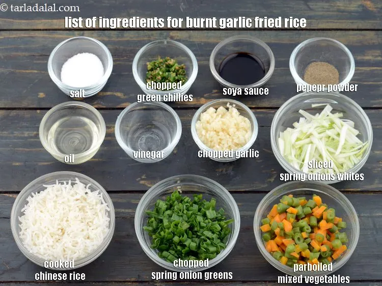 Step 8 – 2 tbsp&nbsp;finely&nbsp;<a href="https://www.tarladalal.com/glossary-chopped-garlic-790i">chopped garlic (lehsun)</a>, 3 1/2 cups cooked chinese rice, 3 tbsp oil, 2 …
