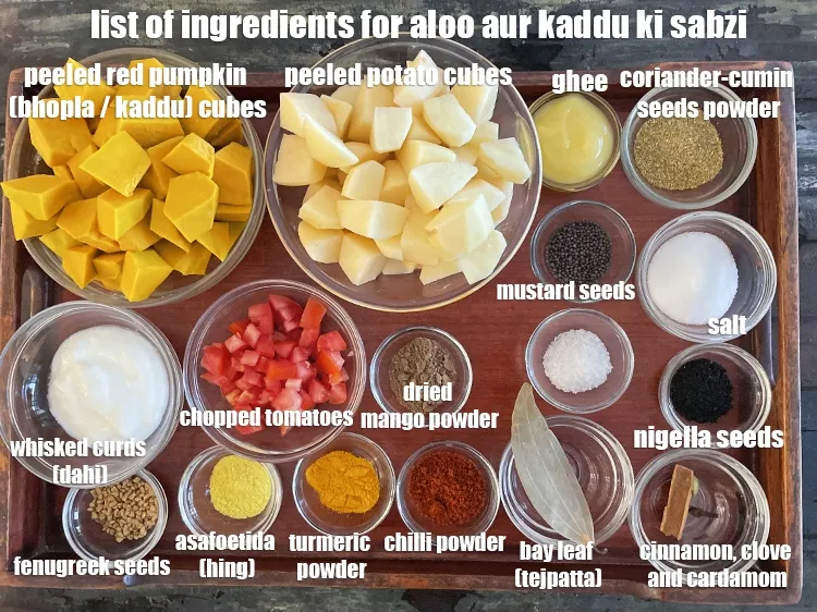 Step 2 – <strong>what is aloo aur kaddu ki sabzi made of ?</strong> <u><em>See below image of list …