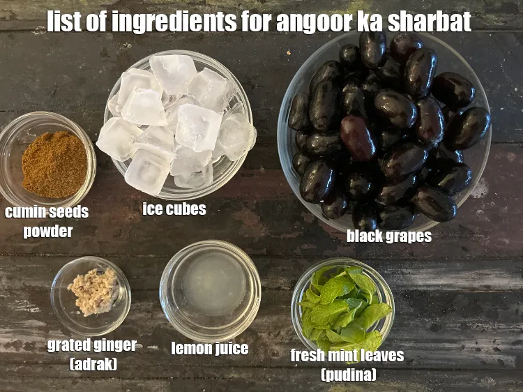 Step 2 – what is angoor ka sharbat made of ? See below image of list of ingredients …