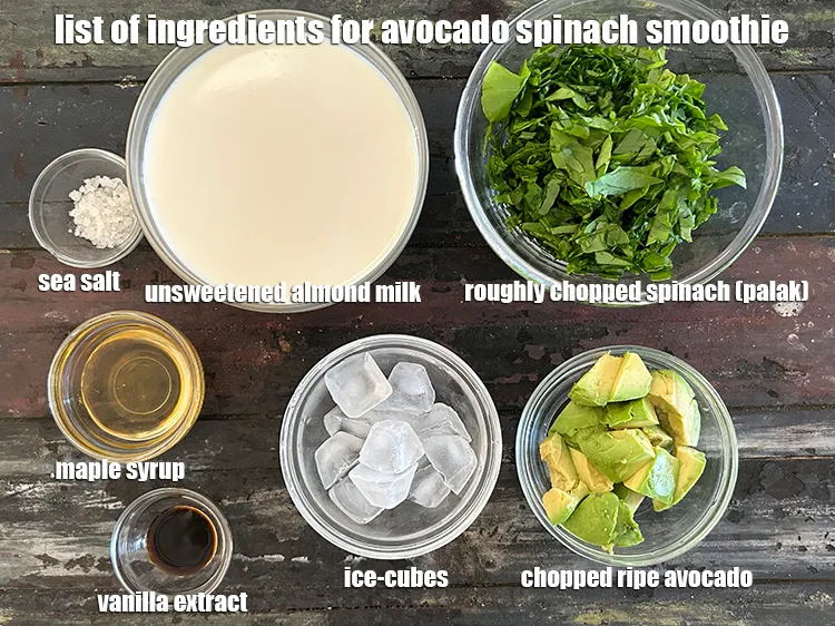 Step 2 – <strong>what is avocado spinach smoothie &nbsp;made of ? </strong><u><em>See below image of list of ingredients …
