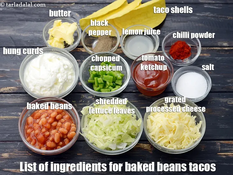 Step 2 – <strong>Indian style tacos with baked beans</strong> is made from 18&nbsp;readymade mini&nbsp;<a href="https://www.tarladalal.com/glossary-taco-shells-742i">taco shells</a>,&nbsp;1 1/2 cups&nbsp;<a …
