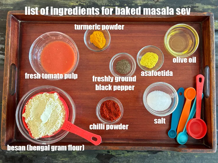 Step 2 – <strong>what is baked masala sev made of ?</strong><u><em> See below image of list of ingredients …
