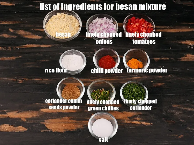 Step 3 – <em><u>See the below image of list of ingredients for besan Mixture.</u></em>