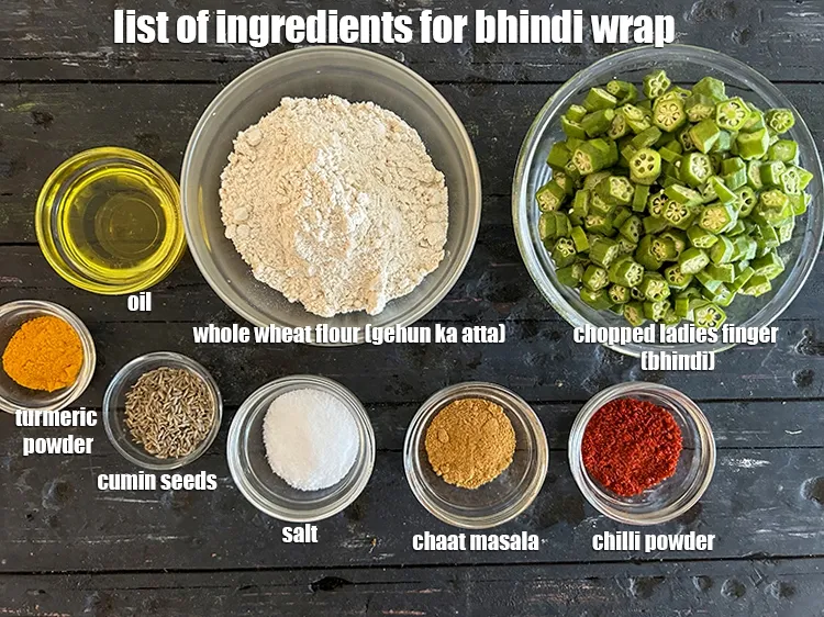 Step 2 – <strong>what is bhindi wrap made of ?</strong> <u><em>See below image of list of ingredients for …
