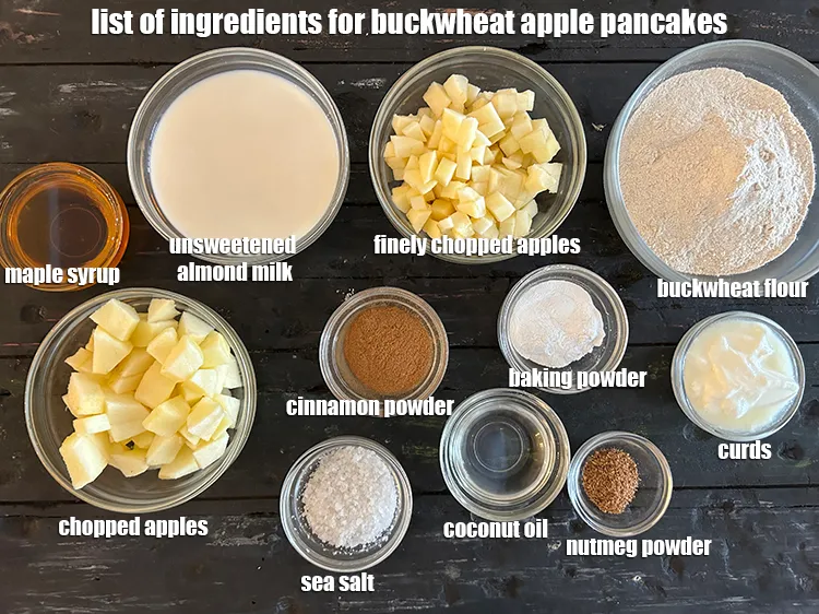 Step 2 – <strong>what is eggless buckwheat apple pancake &nbsp;made of ? </strong><u><em>See below image of list of …